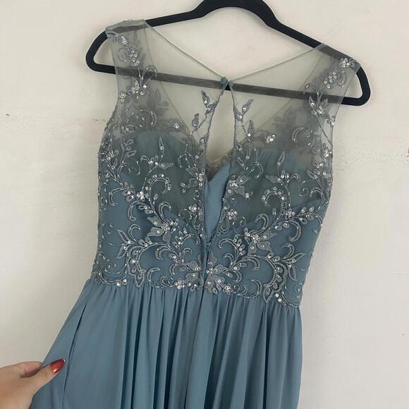 MORI LEE by Madeline Gardner Teal embellished maxi formal dress - Picture 2 of 7